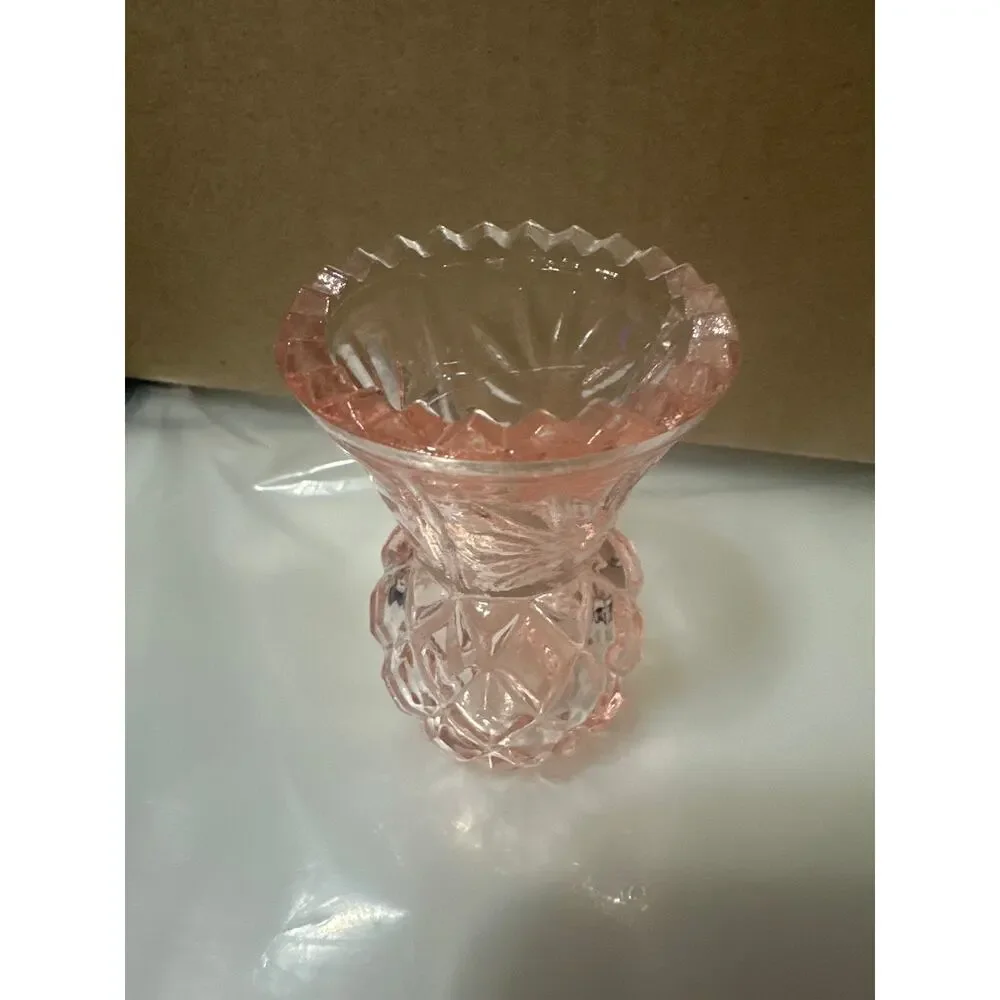 Vintage Thistle Posey Bud Vase Pink Glass Mini Flowers Toothpick Holder 2.75
